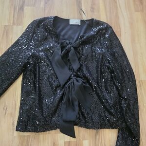 Black Sequin Cardigan with Bows